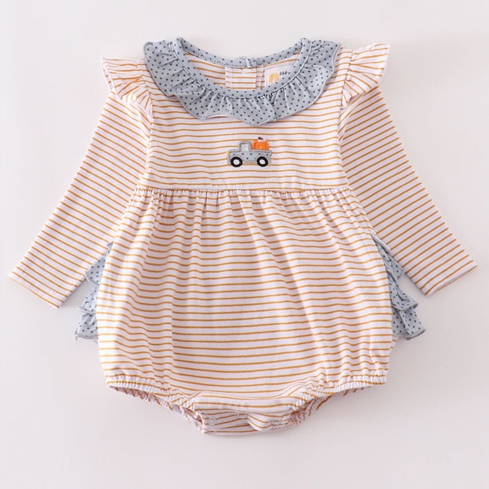 Baby Girl Pumpkin Patch Romper – Fall Outfit 12M Ruffle Back Long Sleeve